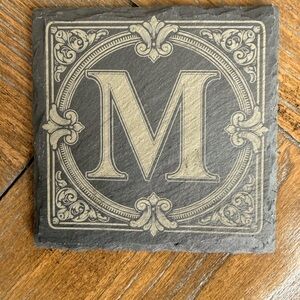 Elegant Gray Monogrammed Slate Coaster